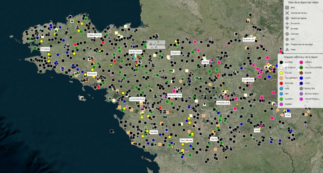 An application to geolocate all the Colas sites and the competition