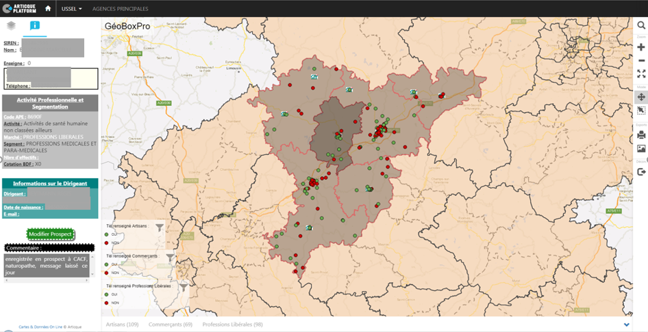 the Crédit Agricole Centre France Bank uses a mapping application for its prospection